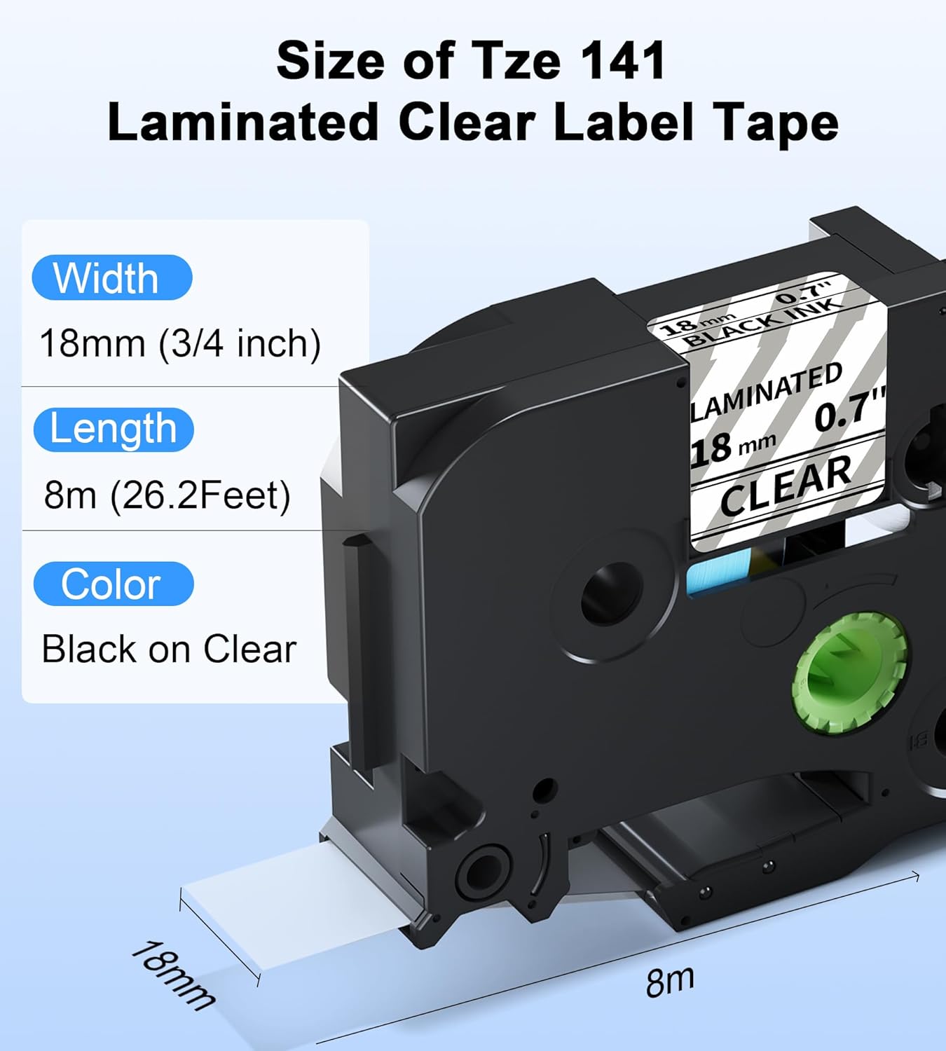 Tze-141 18mm 0.7inch Laminated Clear Tape Compatible for Brother PT-D400 Label Maker Tape Clear, TZ-141 Tze 18mm 3/4inch for Brother P-Touch PT-D600, PT-D410, PT-D610BT Label Maker, 5 Pack