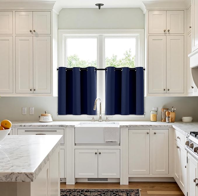 MIULEE Short Curtains for Windows - Navy Blue Blackout Half Window Curtains Thermal Insulated Privacy Drapes for Kitchen Bedroom Bathroom Grommet Top Small Basement Tiers W40 x L36 Inch 2 Panels