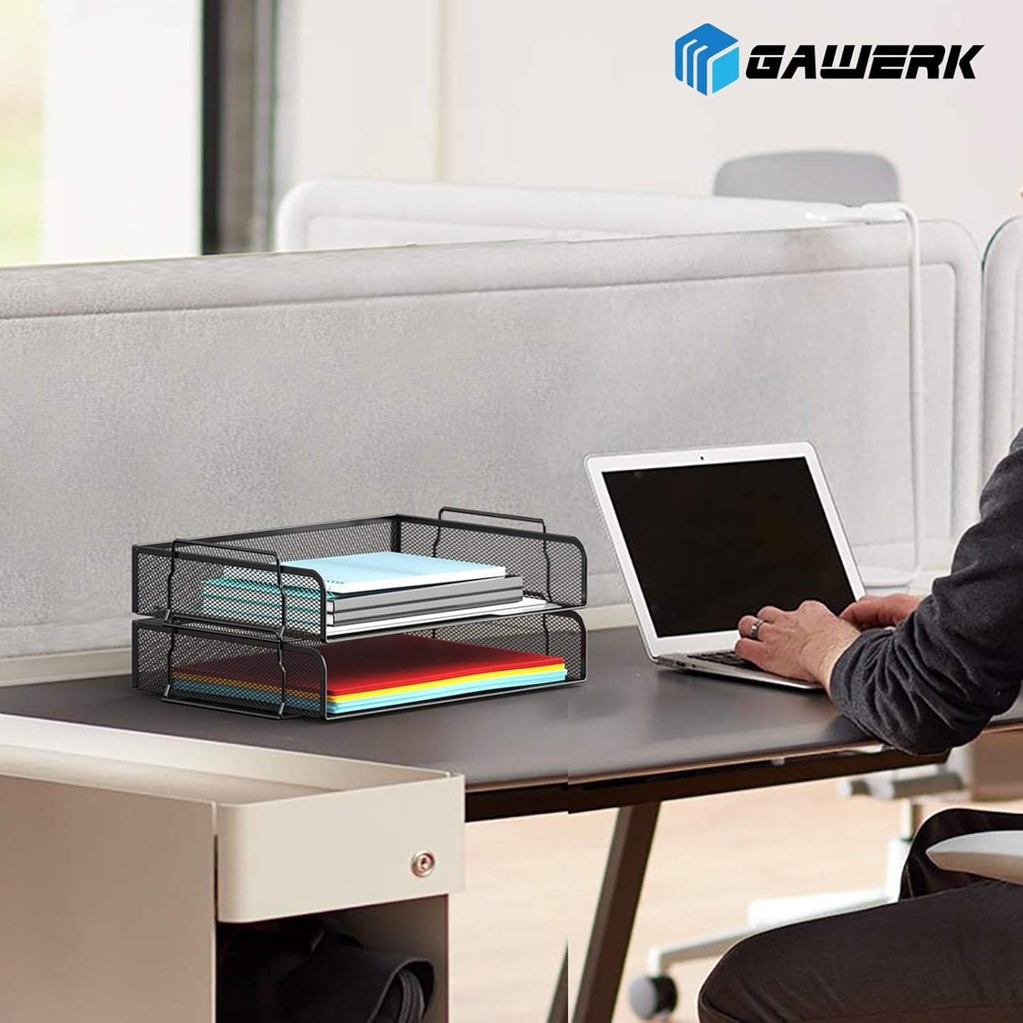 4 Tier Stackable Letter Tray, Metal Mesh File Storage Desktop Organizer for Home Office, Black