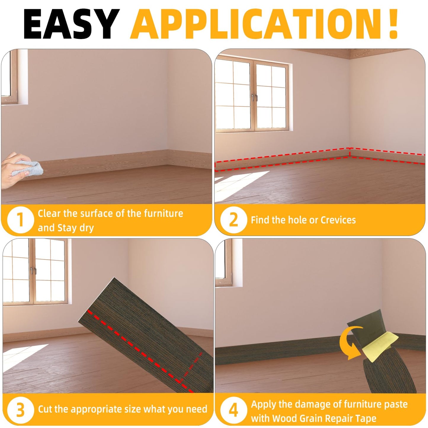 GSCIT Club Wood Grain Repair Tape, 2.3 inch X 25ft Self Adhesive Brown Walnut Grain Repair Patch for Tables, Chairs, Baseboards, Doors, Windows, Floors, Handicraft DIY.