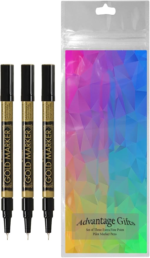 Metallic Permanent Paint Markers, Gold, Extra Fine Point (0.5mm), 3 Count, Bundle with Plastic Reusable Pouch