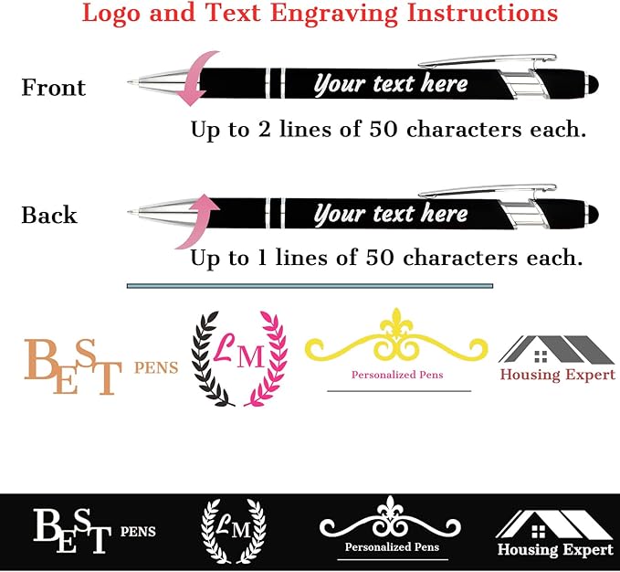 Personalized Pens with Name Logo or Message, Up to 1200 pcs Bulk Custom Metal Ballpoint Pen with Black Ink Customized Gift for Business, Graduation and Promotions (Black)