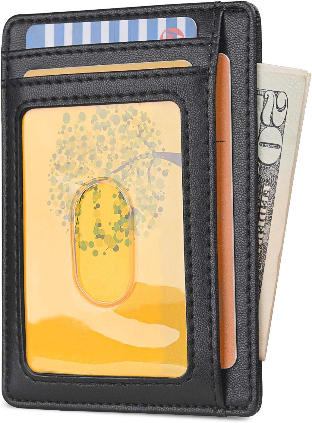 Buffway Slim Minimalist Front Pocket RFID Blocking Leather Wallets for Men and Women - Sand Black