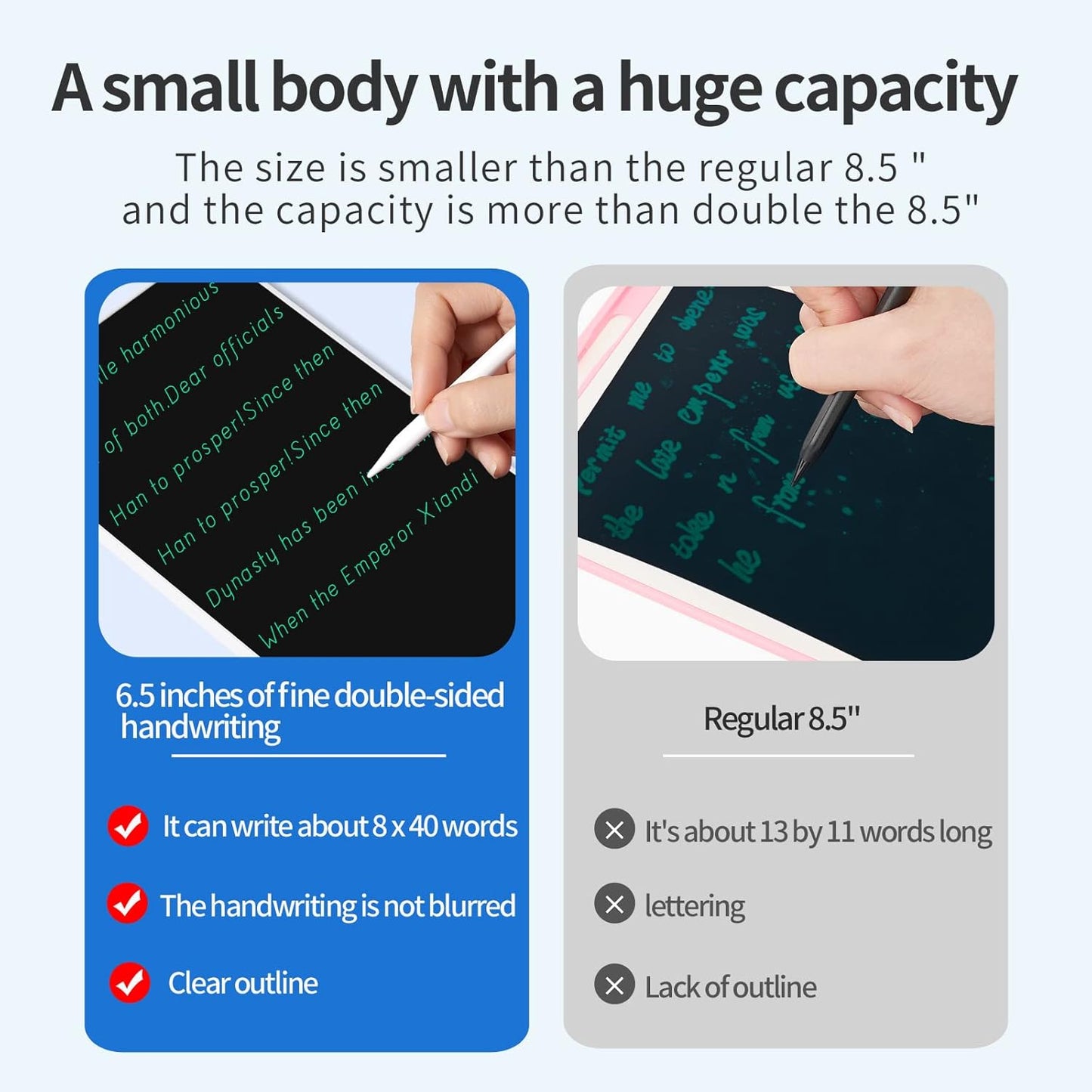 Mini LCD Writing Tablet, 6.5in Double Display Erasable Reusable Electronic Drawing Pads, Electronic scratchpad for Kids and Adults（Black