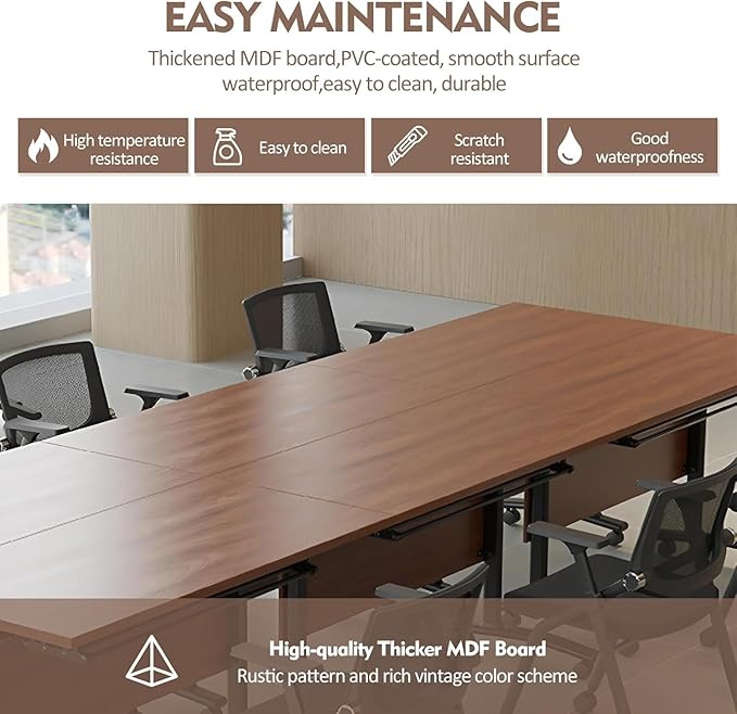 Conference Table, Folding Conference Desk Modern White, Seminar Table with Wheels, 2-10 People for Office, Meeting Break Room (4, 1619YHT, 61IN)