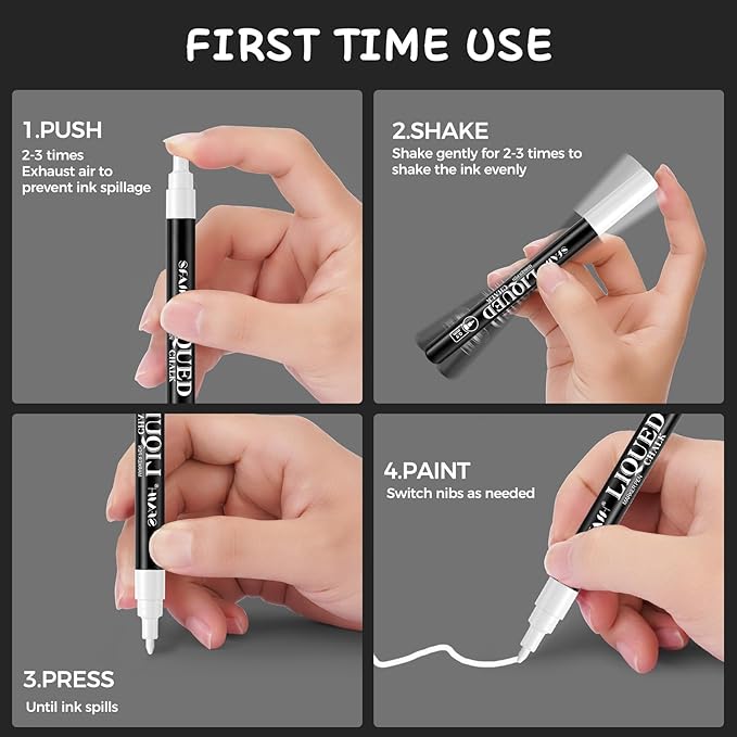 SFAIH White Liquid Chalk Markers - 6 Pack 0.7mm Fine Tip Wet Erase Chalkboard Markers for Signs, Windows, Glass, Chalk Pens with 20 Chalkboard Labels, Non Toxic