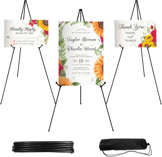 Easel Stand 65 Inches 3 Pcs, Lightweight Adjustable Art Easel for Display, Wedding Sign, Poster, Black Metal Easel with Portable Bags