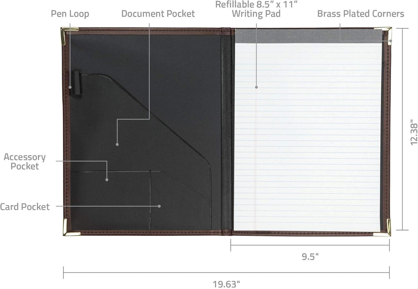 Samsill Classic Collection Business Portfolio - Executive Padfolio for Resume & Document Organizer - 8.5 by 11-Inch Legal Pad, Faux Leather with Brass Corners (Burgundy)