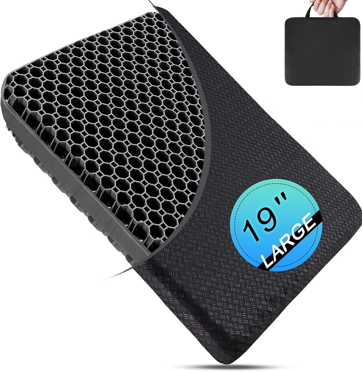 Seat Cushion, Gel Seat Cushion for Long Sitting– Back, Sciatica, Tailbone Pain Relief Pad, 19in Seat Pad for Car, Office Chair, Wheelchair, Soft Support for Long Trips