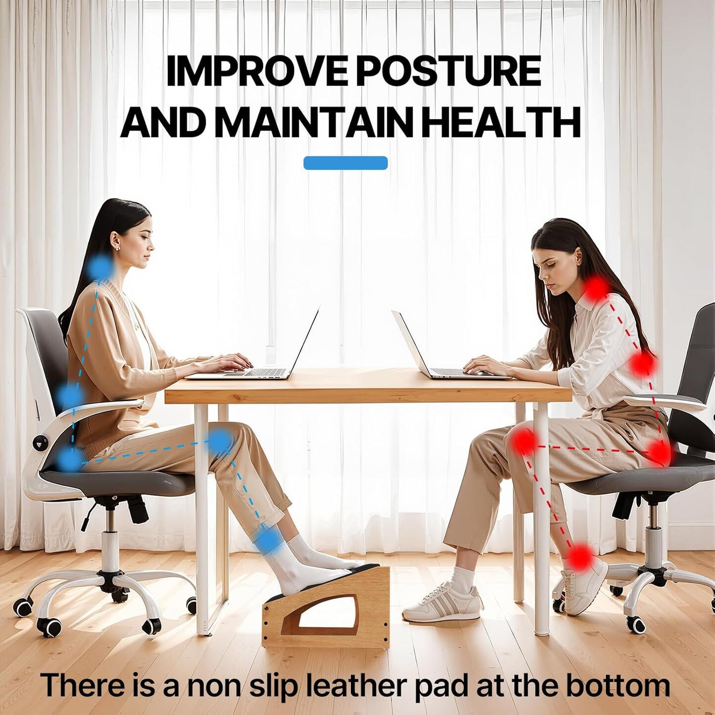 Ergonomic Foot Rest, 4 Adjustable Height Foot Stool,Footrest Under Desk， Soft Cushions,Foot Rest Office,Improving Posture, Promoting Blood Circulation（Natural）