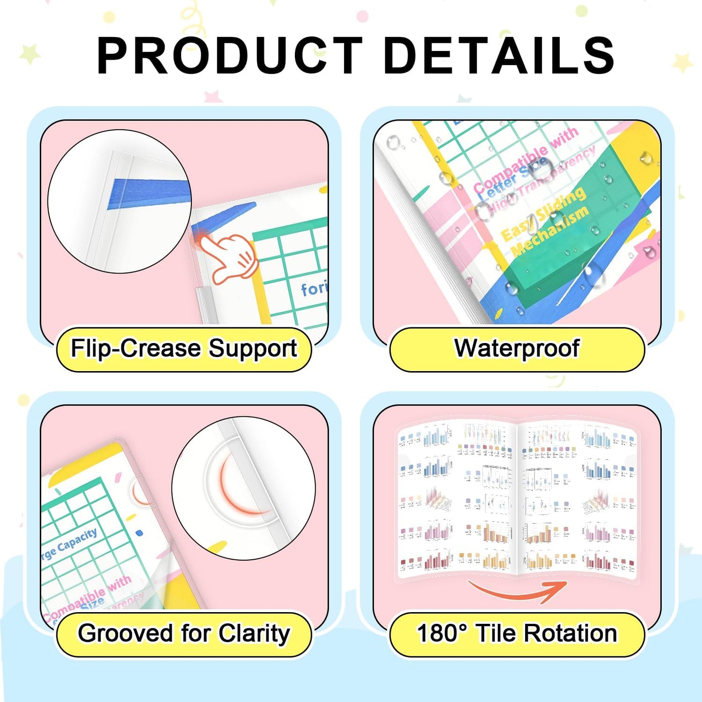 TOTiyea 20 Pack Clear Report Covers with Sliding Bars, 9mm (70 Sheet Capacity) White Sliding Bar File Folders, for Letter Size