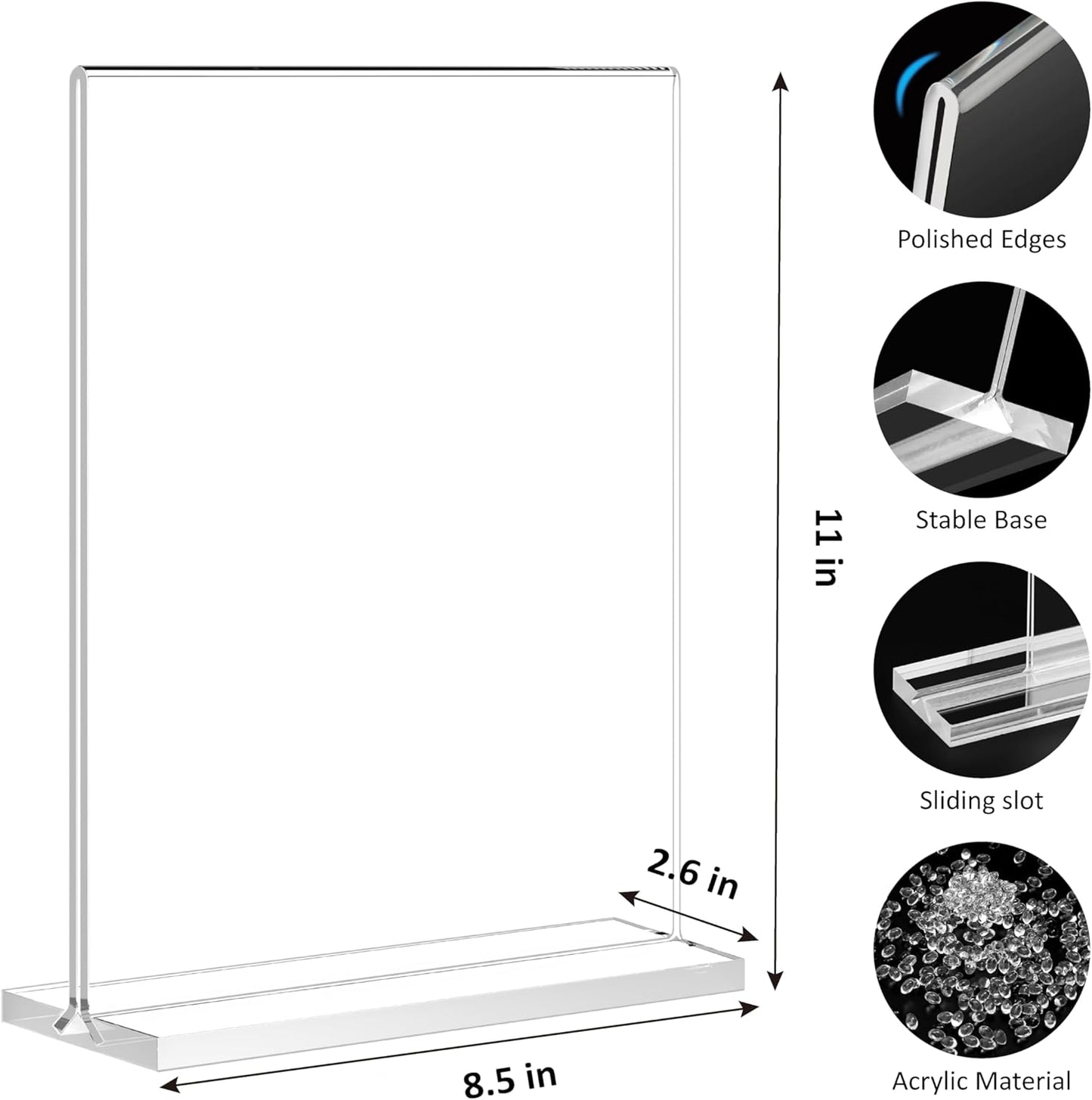 8.5x11 Acrylic Sign Holder 18 Pack, Vertical Double-Sided Display Standing, Clear Plastic Sign Holder Paper Flyer Menu Brochure Holders 8.5x11 inches for Restaurants, Office, Store
