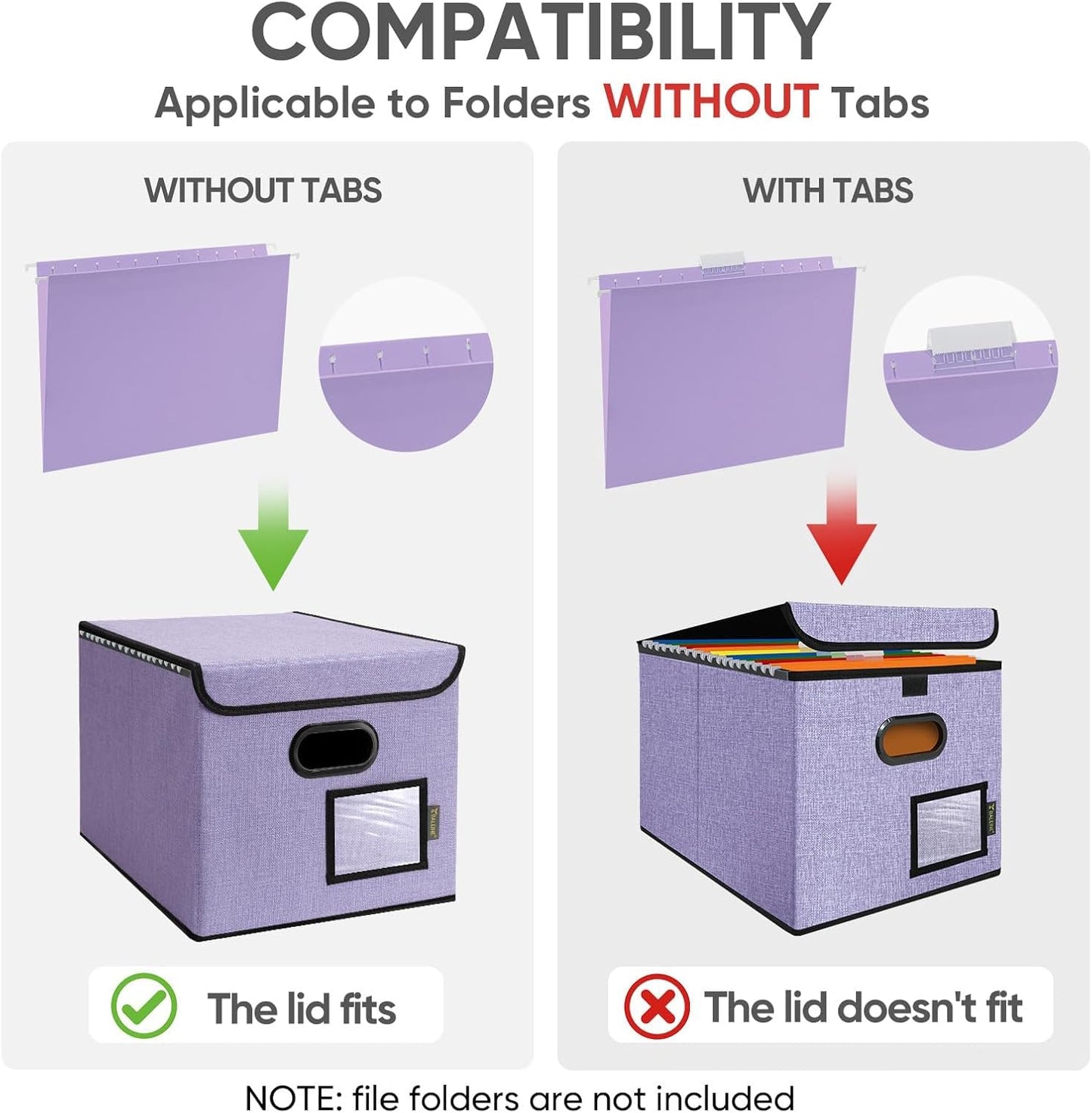 BALEINE File Organizer Box with Lid, Collapsible File Folder Organizer with Plastic Slide, Hanging File Folder Box for Office Document Storage (1 Pack, Purple)