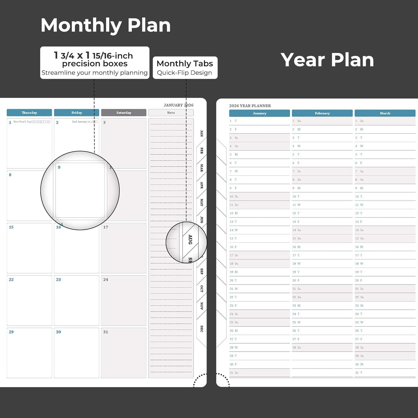 IN-LUXPRO Weekly Monthly 2026 Planner (Jan.26-Dec.26),11.5"x8.5",12 Months Agenda Plan with Month Tabs & Pocket,Expenses/Note Pages, Appointment Book Calendar with Hardcover Vegan Leather Cover,Black