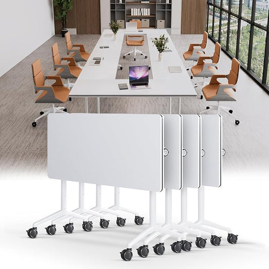 Conference Table, Folding Conference Tables for 2-20 People, Modern Conference Room Table with Wheels, Super Sturdy Large Rectangle Mobile Meeting Seminar Tables for Office (4PCS 70.8in)