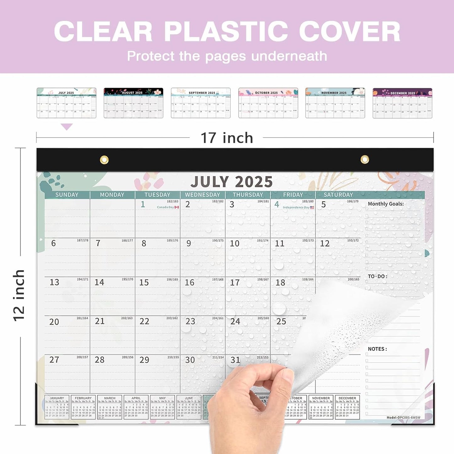 Ospelelf Desk Calendar 2025-2026, Magnetic Fridge Wall Calendar, 18 Month Monthly Large 17" X 12" Calendar Planner with Plastic Cover, July 2025 to December 2026 Floral