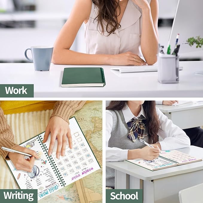 AHGXG Graph Paper Notebook - Spiral Notebook Journal 7.6" x 10", B5 Large Graph Notebook, 140 Pages, 100 gsm Thick Grid Paper, Waterproof Plastic Cover, for School Writing Engineering, Green