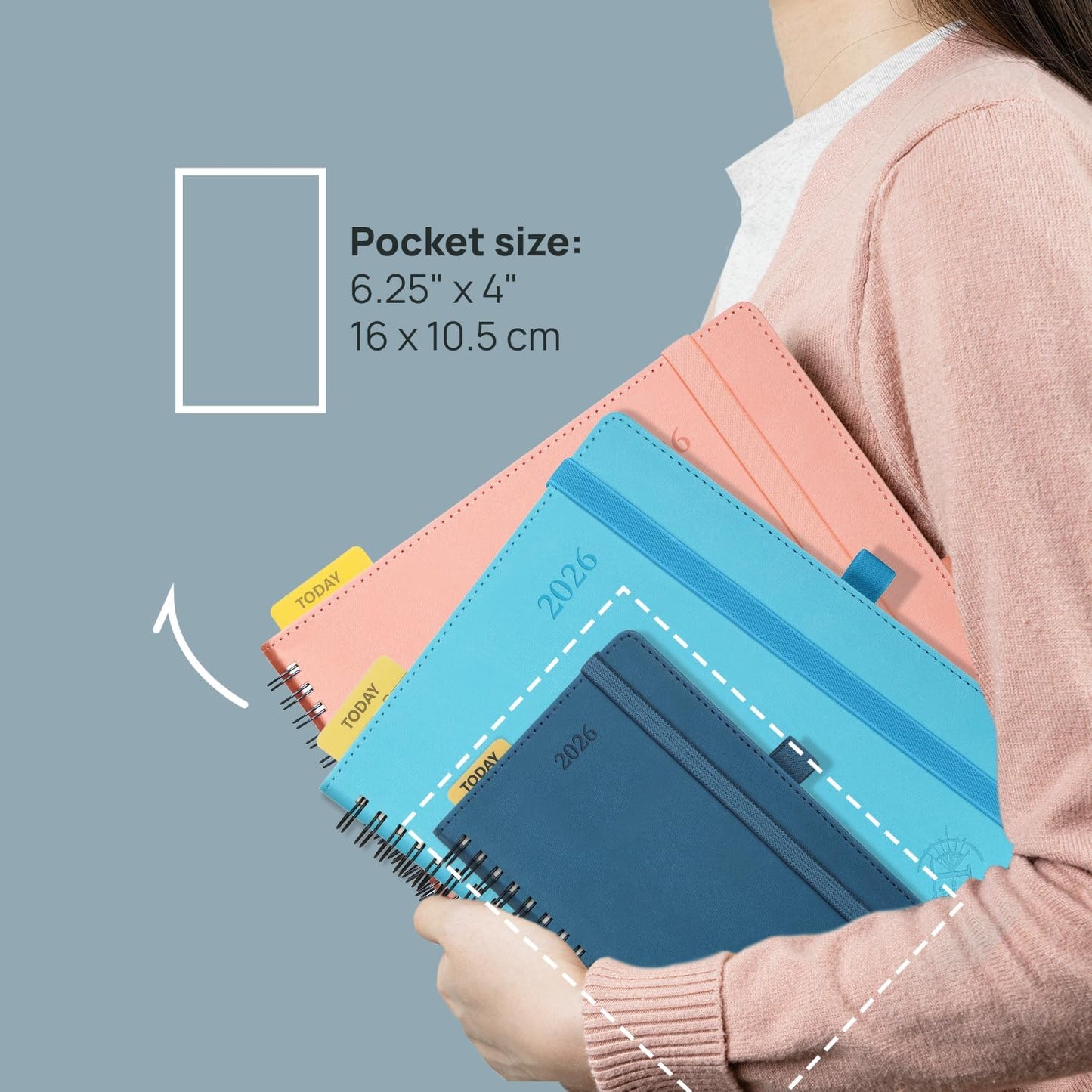 POPRUN Pocket 2026 Planner (Small Size- 4'' x 6.25'') Weekly and Monthly for Purse - Calendar 2026 (Jan. 2026 - Dec.2026) with Soft Cover, Plastic Ruler - Purple