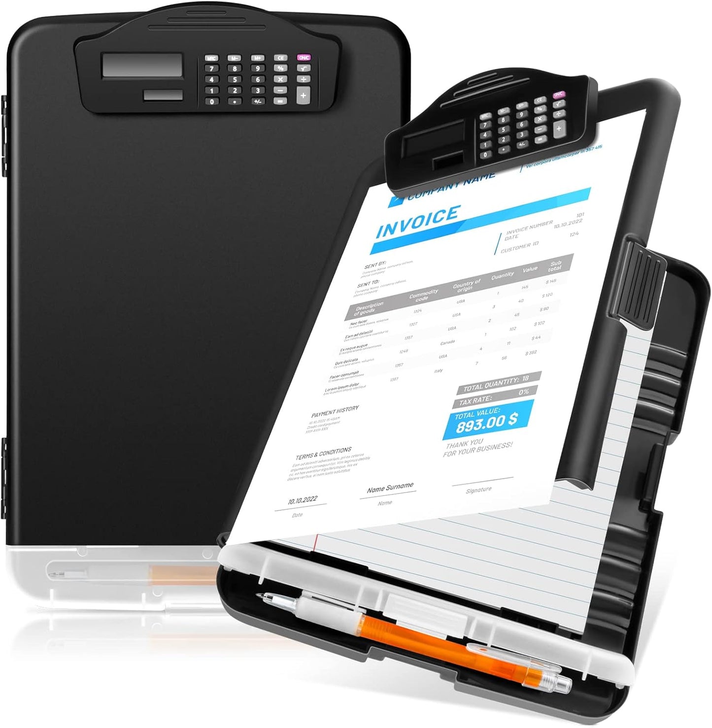 Geyoga 1 Pack Calculator Clipboard with Storage 14 x 10 x 2.6 Inches File Folder Plastic Storage Clipboard Letter Size File Folder with Low Profile Clip for School Classroom Office