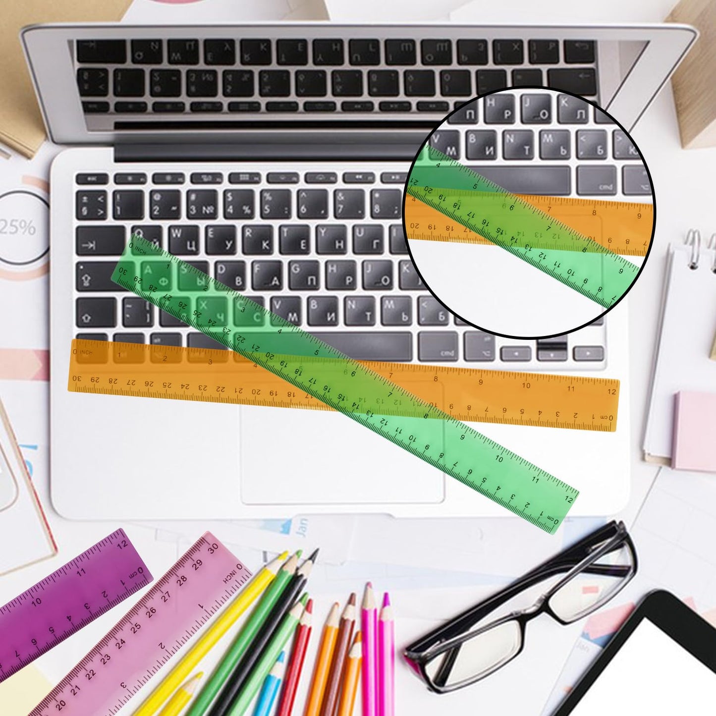 180 Pack 12-Inch Plastic Rulers Bulk, Plastic Ruler, Colored Transparent Ruler with Dual-Scale Measurement, Easy to Store, for Home, or Office and, Practical Use by KUKLIPJIM