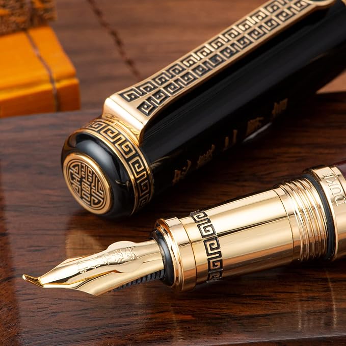 Lanxivi Duke Fude Pen Bent Nib Ebony, Sima Qian Memorial Fountain Pen Medium to Broad Art Drawing Calligraphy Handwriting Pen