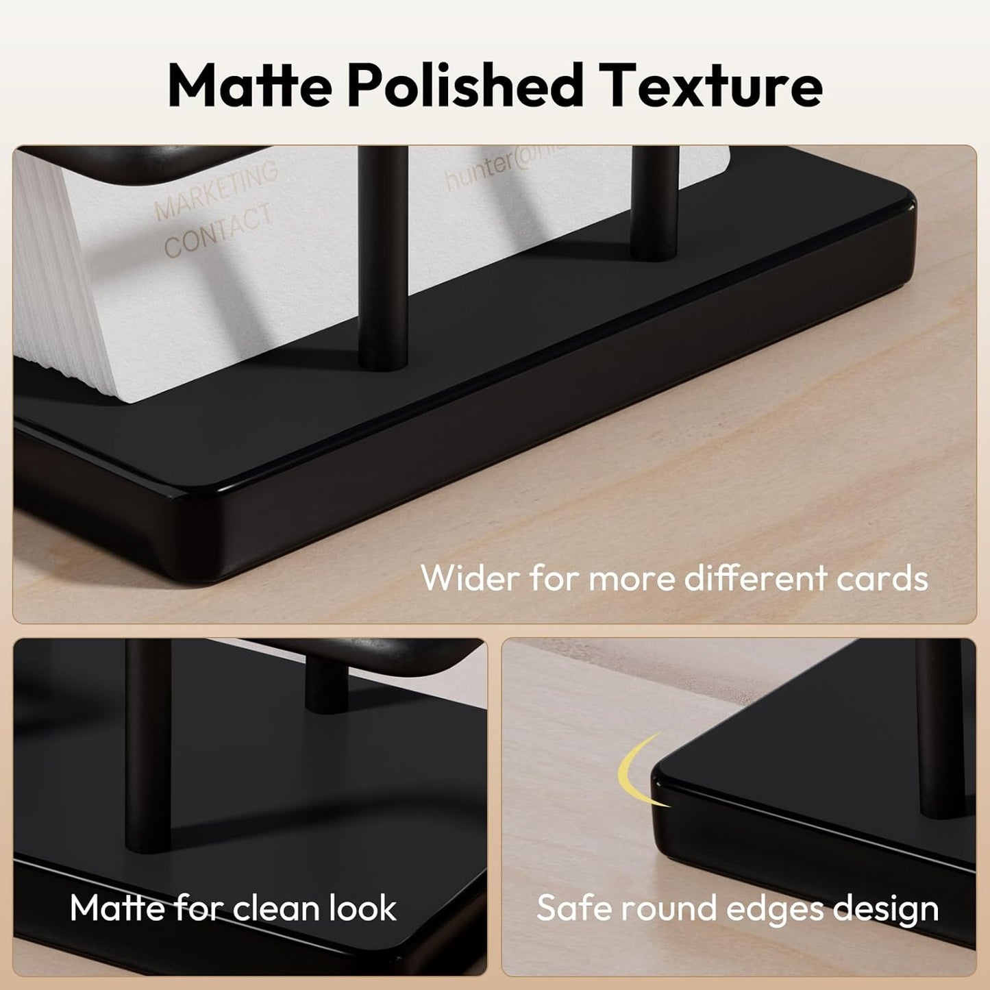 NIUBEE Acrylic Business Card Holder: Metal Business Card Display Stand for Desk - Frosted Gift Card Organizer for Office, Reception, Desktop (Black) - 2pack