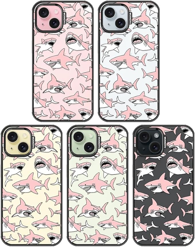 MOSNOVO Case for iPhone 15 Plus, [10ft 4X Military-Grade Drop Protection] Durable & Shockproof Phone Case Cover Design for iPhone 15 Plus / 14 Plus - Pink Sharks - Clear Black