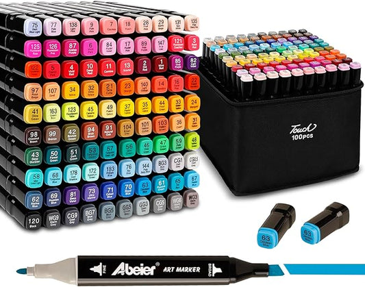 ABEIER 100 Colors Dual Tips Alcohol Markers Set, Art Markers for Drawing, Permanent Sketch for Kids Adult Coloring