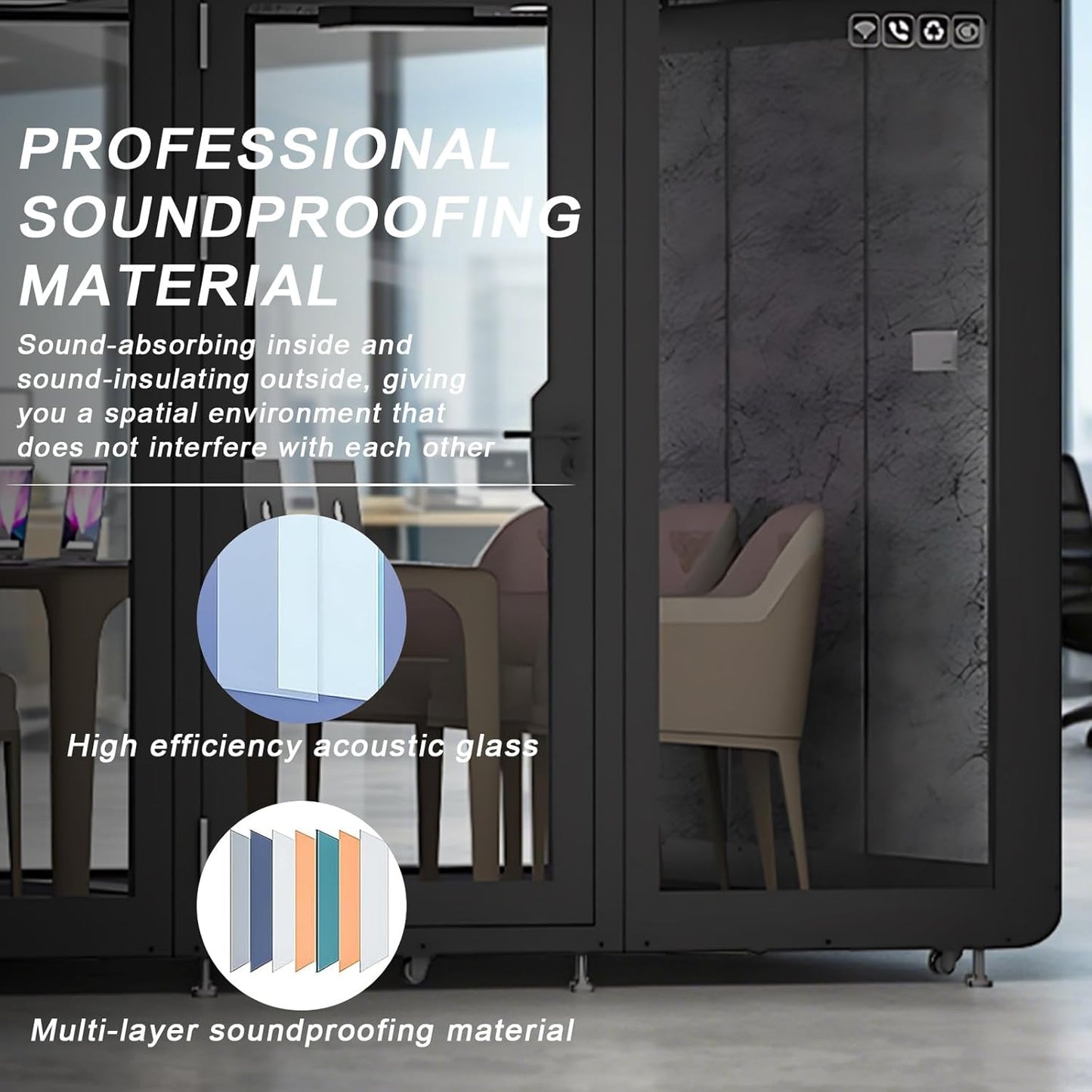 Office Sound Booth with Audio Privacy - Large Soundproof Room with Pulleys and Feet,Soundproof Room with Light,Ventilation,Socket for Meetings,Report Presentations (Black)