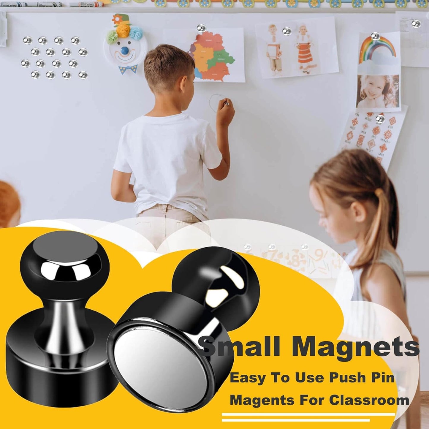 65Pcs Black Magnetic Push Pins, Fridge Magnets for Whiteboard, Small and Strong Push Pin Magnet s for Classroom, Magnetic Decorative, Office, Dry Erase and Map Magnets