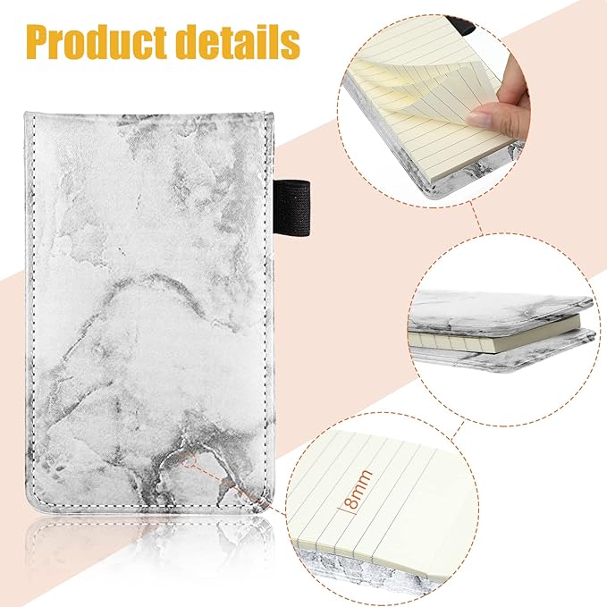 Outus 10 Pcs Pocket Notebook with Pen Set Included Mini Pocket Notepad Holder with 50 Lined Sheets, Metal Pen, 8 Pcs 3 x 5 Inch Memo Book Refills, 30 Lined Paper Per Note Pad (Marble Color)