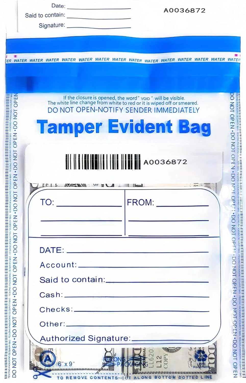 100Pcs 6"x9" Clear Plastic Bank Deposit Bag - Tamper Evident Security Bags -Transparent Cash Money Bags with High Level Security Seal