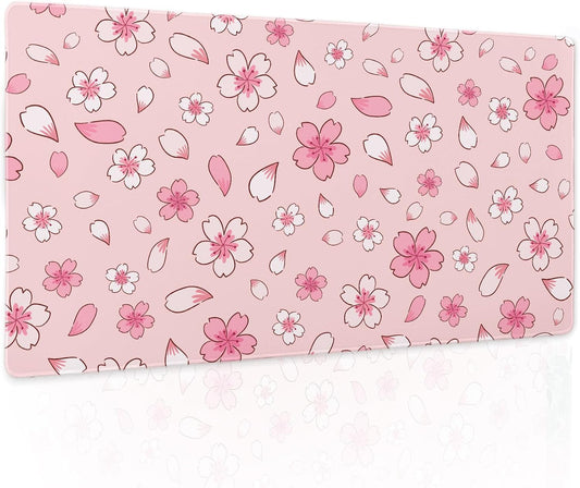 Pink Cherry Blossom Gaming Mouse Pad Large XL Cute Anime Aesthetics Floral Extended Kawaii Flowers Large Mousepad Non-Slip Rubber Base Stitched Edge Long Keyboard Desk Mat for Computer,24x14 Inch