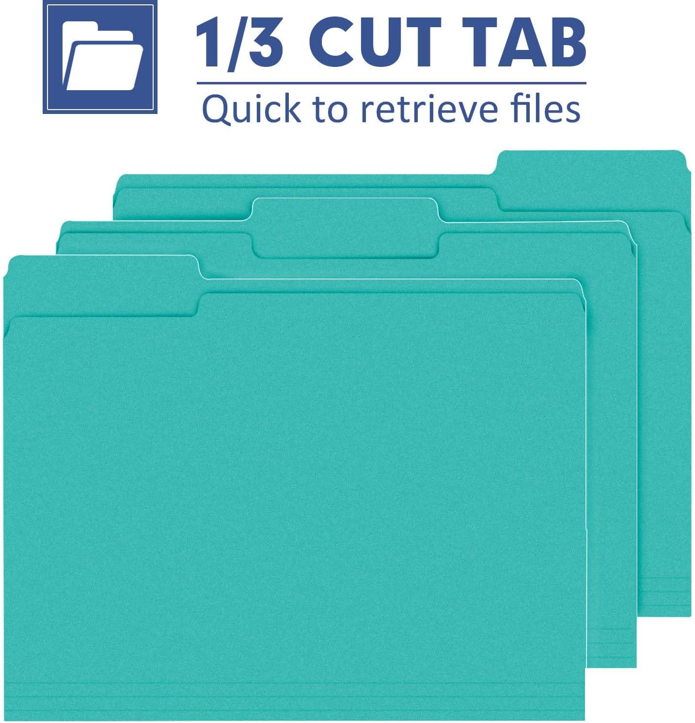 File Folder, PANDRI 120 Pack File Folder, 1/3 Cut Tab, Letter Size, Filing Folder for Office School Business, Aqua