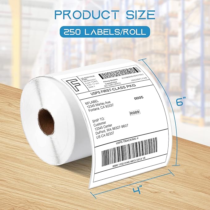 MFLABEL 100 Rolls 4x6 Direct Thermal Blank Shipping Labels for Thermal Printer Shipping Labels with Perforated