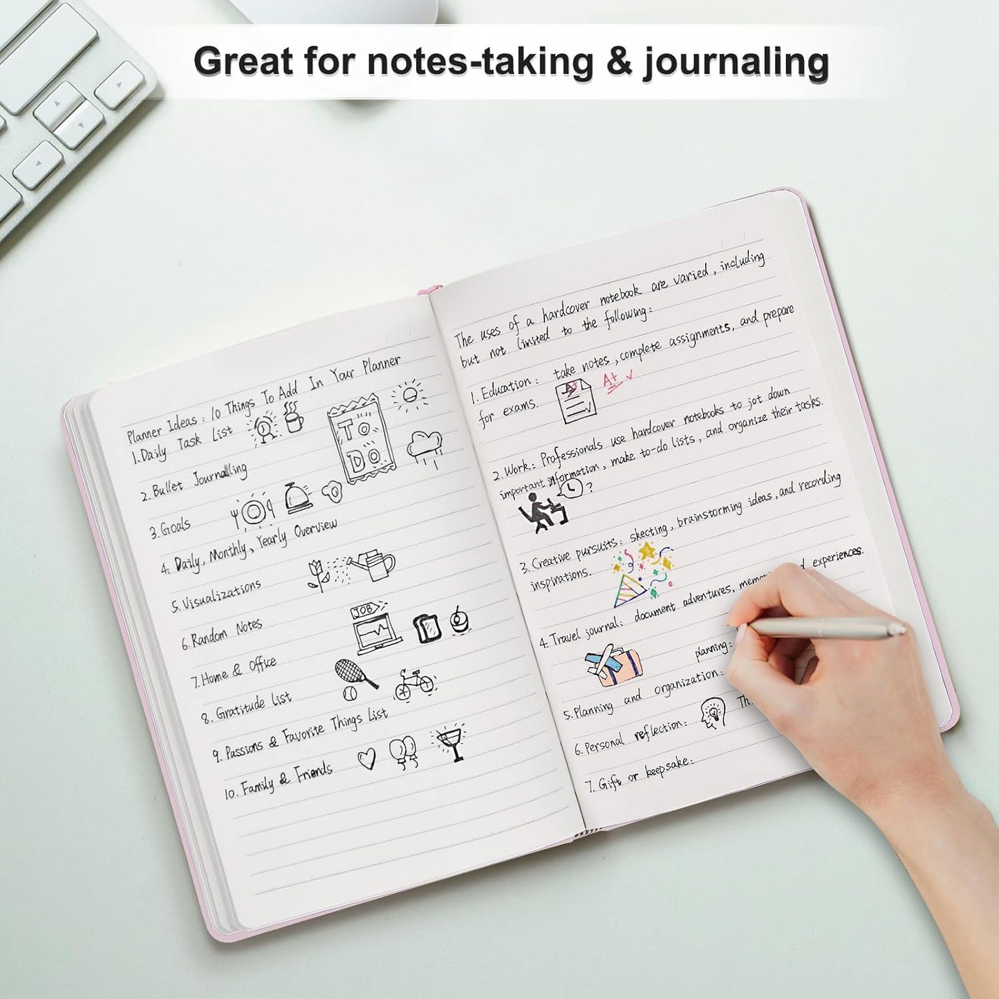 Comix Lined Journal Notebook for Women Men, Journaling Notebooks for Office School Home, Pink, 240 Pages, 5.5" x 8.3", College Ruled, A5, Hardcover