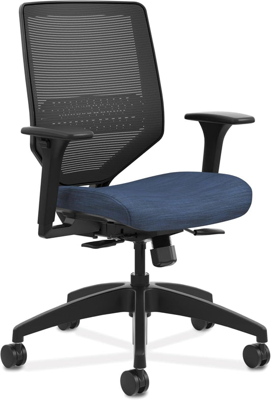 HON Solve Mesh Back Office Chair with Adjustable Arms, Adjustable Height, Tilt Tension, Lumbar Support, Swivels, on Rolling Wheels, Midnight