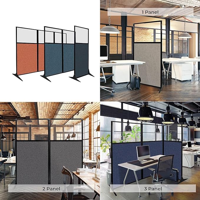 Versare Workstation Partition | Portable Wall Divider | Modern Office Cubicle | Free Standing Privacy Screen | Flexible Work Space | 33" x 70" Red Fabric Panels