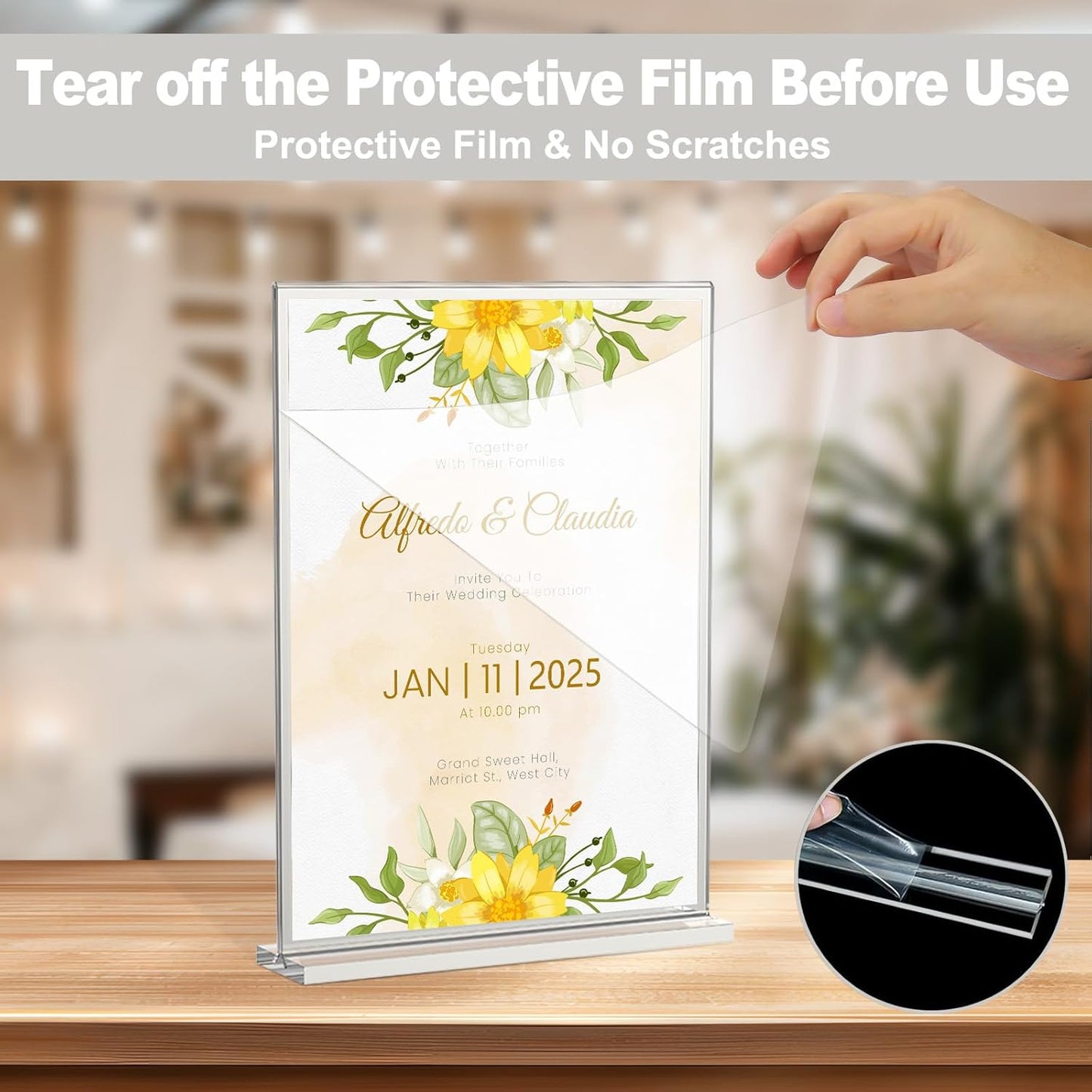 EHWINE 16 Pack Acrylic Sign Holder 8.5 x 11, Double-Sided Tabletop Silver Sign Holder, Clear Acrylic Picture Frame Menu Flyer Paper Holder Display Stand for Home Wedding Party (with Non-Slip Pads)