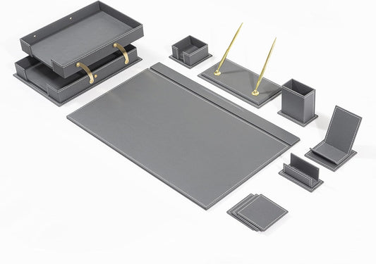 MOOGCO Bonded Set - Desk Accessories - Leather Desk Organizer - Bonded Leather Set - Office Desk Accessories - Home Office Accessories - Desk Supplies - Leather Desk Set - Office Accessories