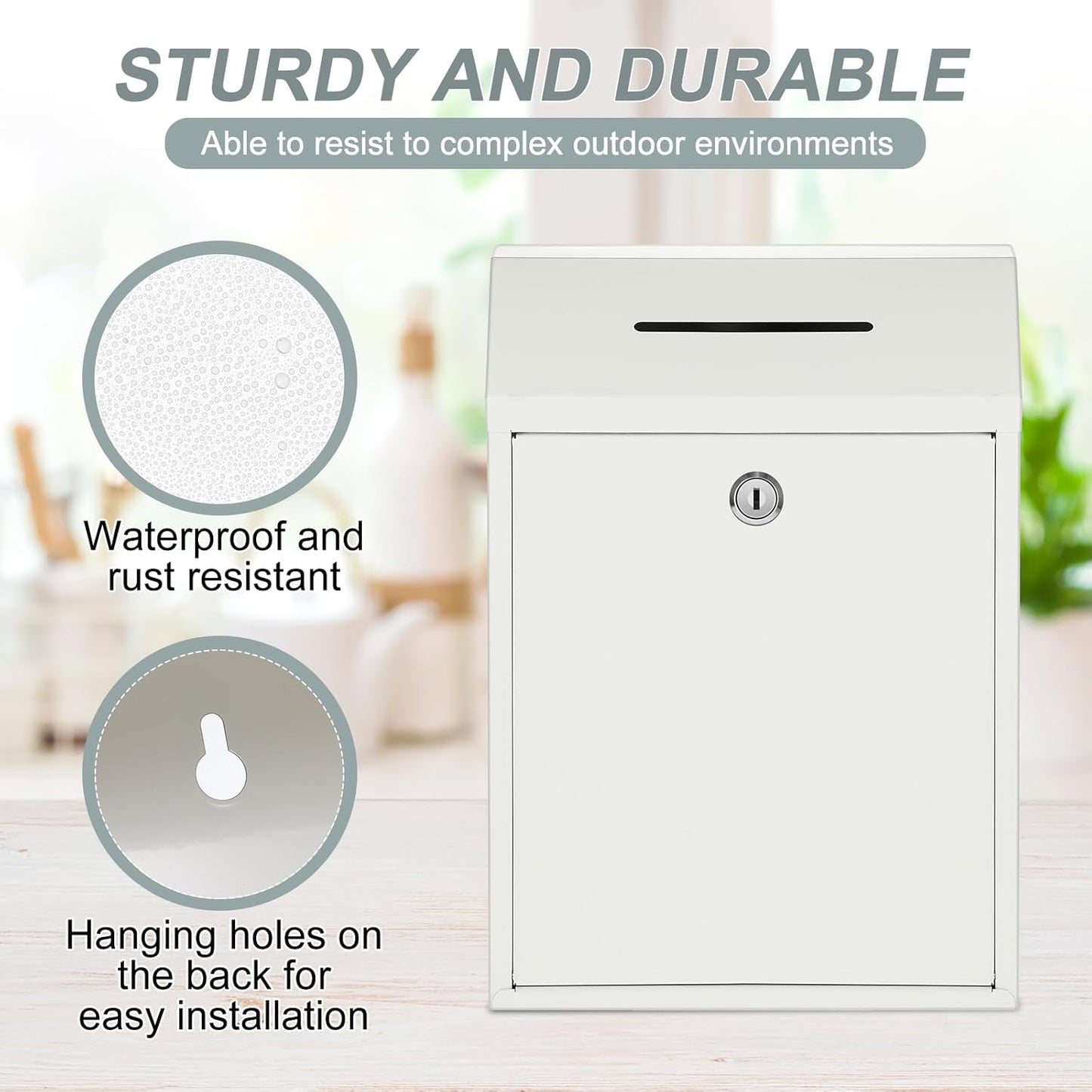 Metal Donation Cash Box Collection Safe Suggestion Box with Lock Wall Mounted Mailbox Delivery Ballot Container for Home Office Outdoor Door