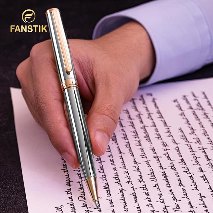 Silver&Gold Luxury ballpoint Pen (Made In USA) fancy gift set for women, Real 24K Gold Plating, Professional executive pen gift set for men (Lux BallPoint Silver-Gold)