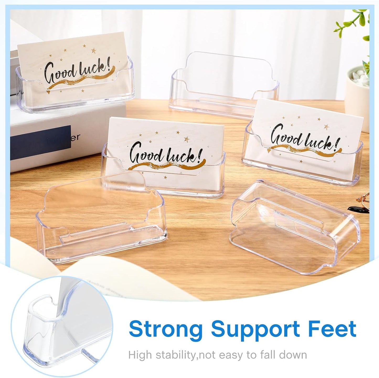 Leinuosen 50 Pack Business Card Holder for Desk Acrylic Business Card Holder Display Clear Label Stand Label Table Desktop Organizer for Home and Office