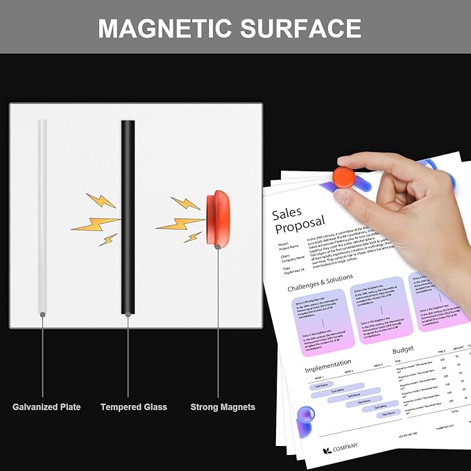 Large Black Glass Dry Erase Board, 96 x 48 Inches Magnetic Glass whiteboard,8' x 4' Frameless Blackboard for Office, Home, School
