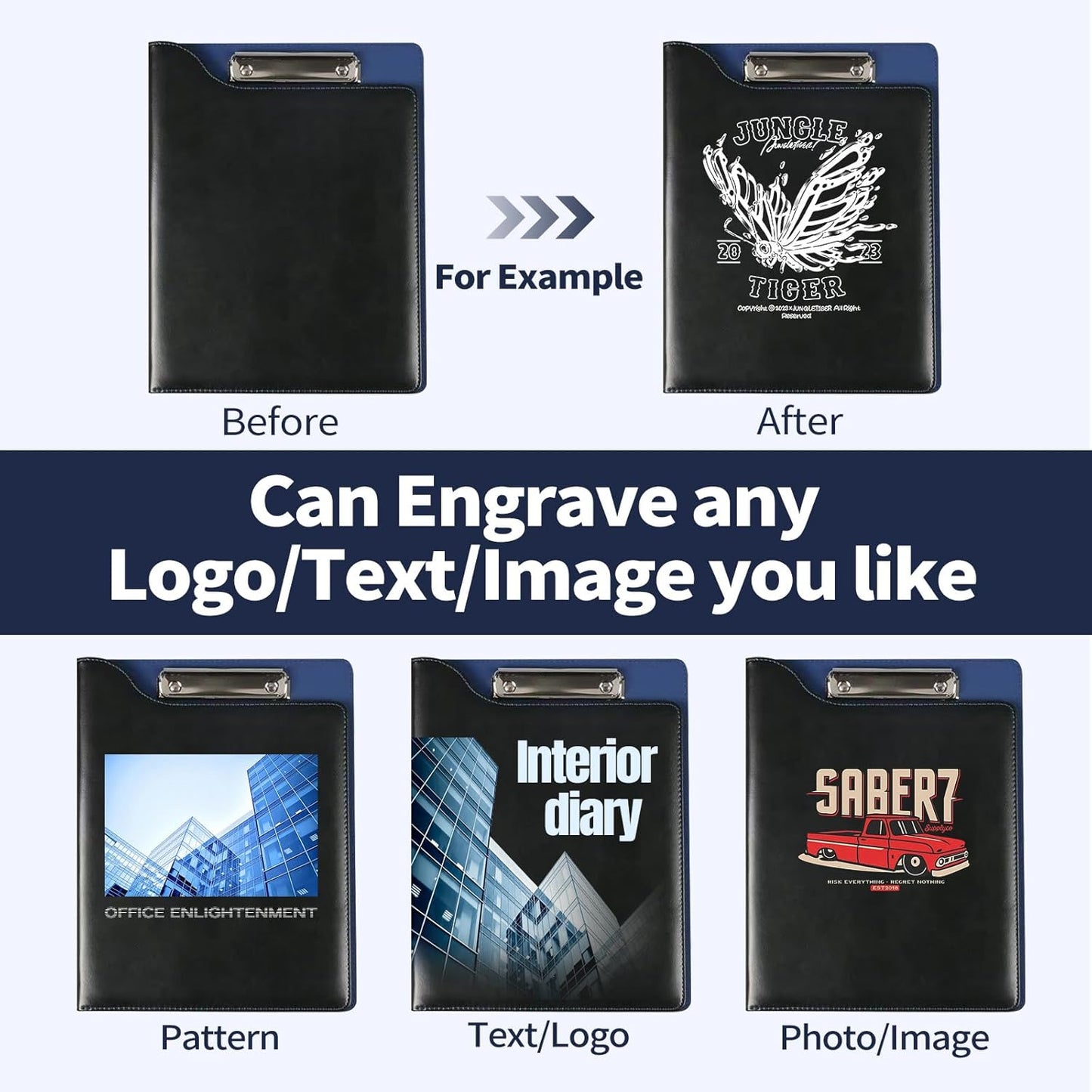 Personalized Padfolio, Customized Leather Clipboard Portfolio Binder add Your Business Logo Text Image for Sales Interview Legal Document A4 Writing Pad for Business Office