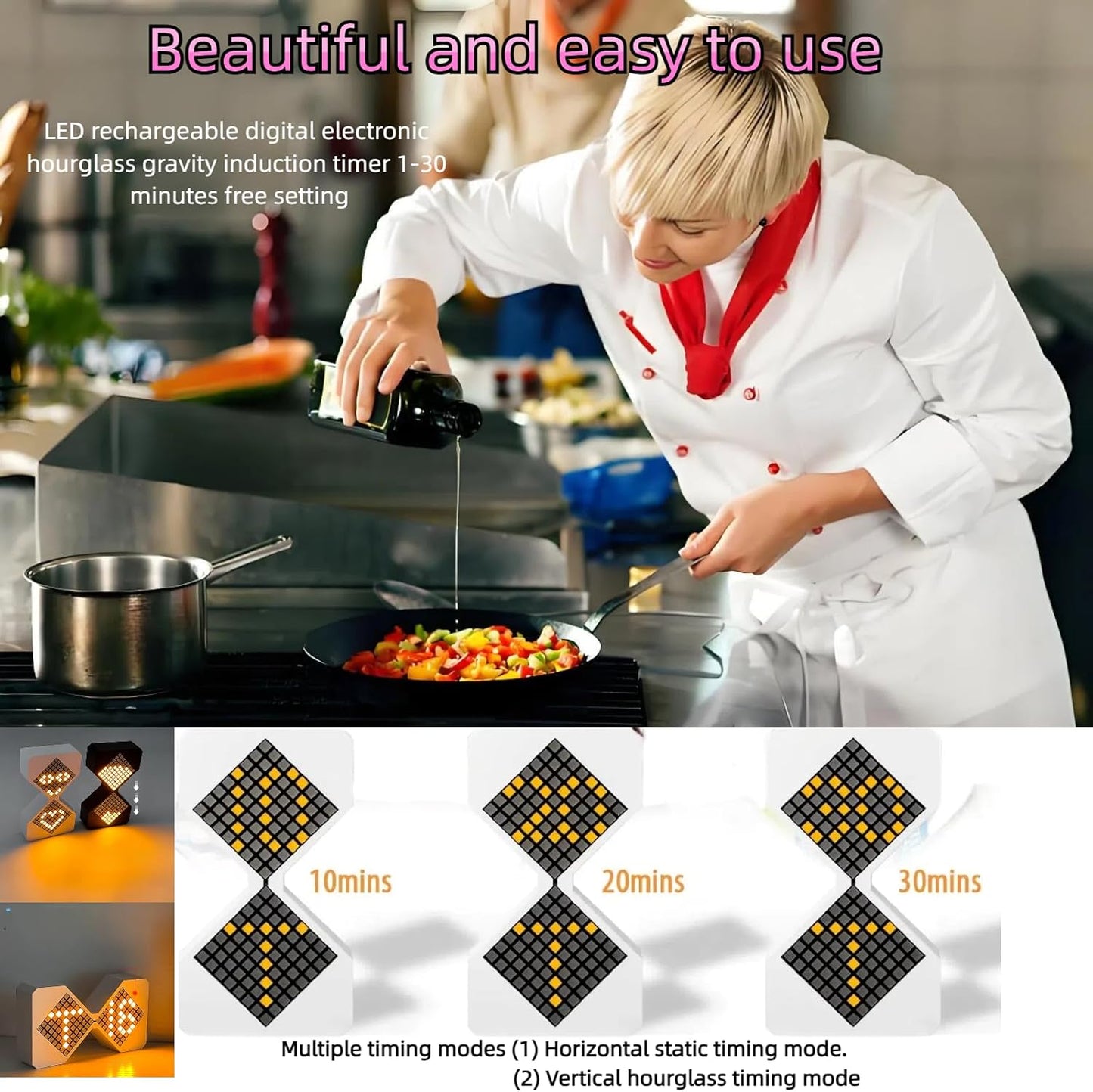 Digital Hourglass 1-30 Minute Freely Adjustable Gravity Timer Dynamic Flow Cube Led Night Light Hourglass Timer for Classroom Home Office Cooking (Black, Red Light Source)