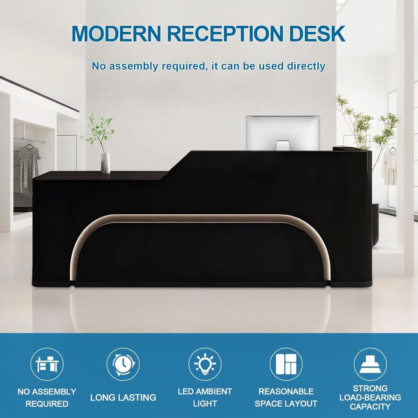Reception Desk with Counter Modern Front Office Desk Large Reception Room Tables Checkout Counter Reception Table for Retail Lobby Beauty Salons E 79inch/200cm