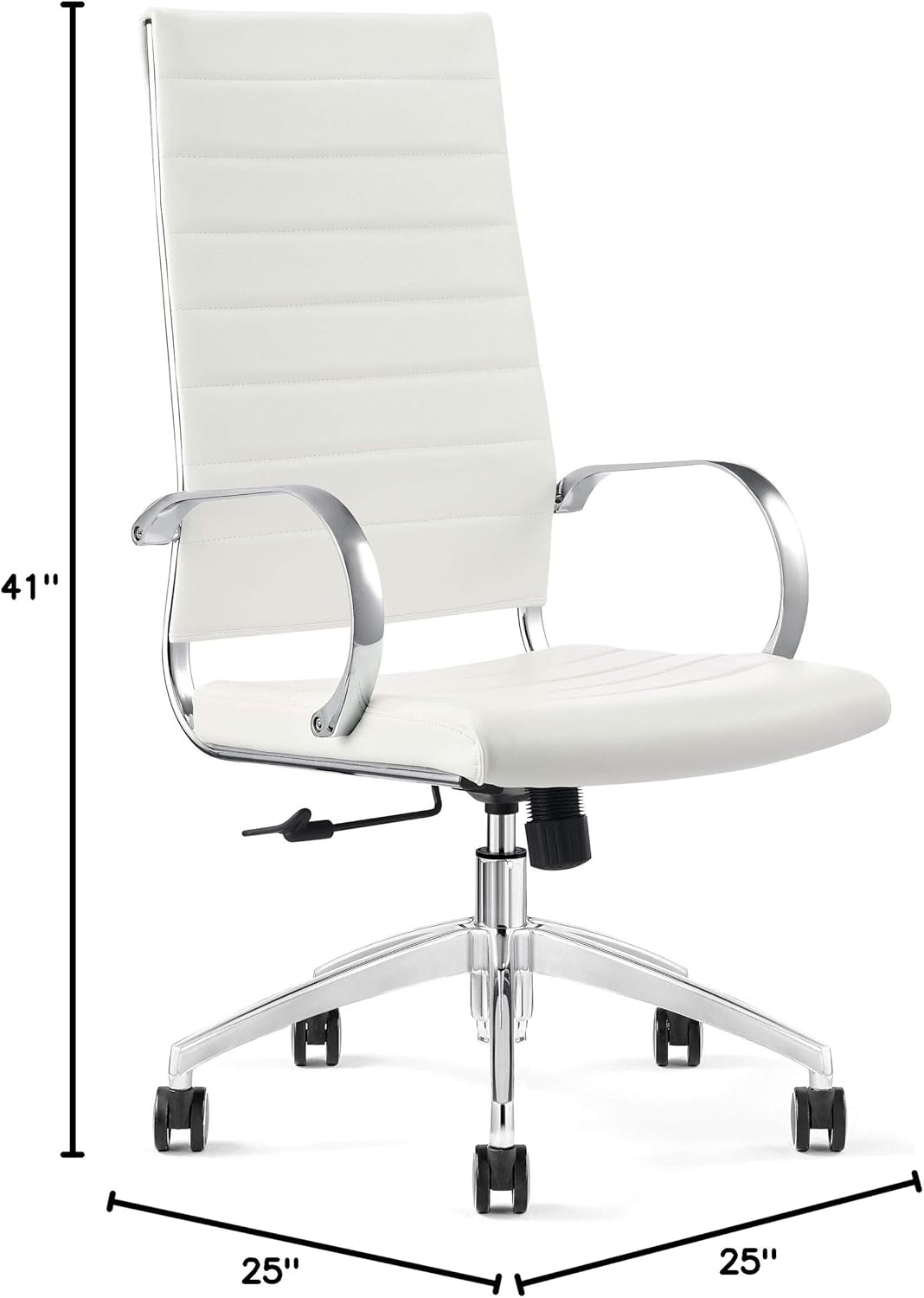 Ribbed High Back Conference Room Chairs - Lumbar Support, Modern Style Executive Home Office Chair - 360 Swivel Rolling Wheels - Aluminum Chrome Frame & Base- White Office Chair (Pack of 1)
