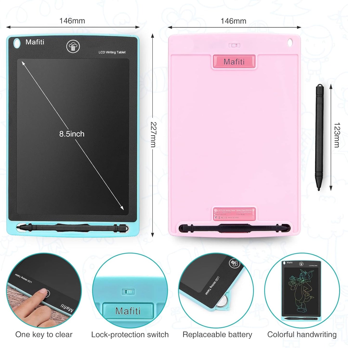 LCD Writing Tablet 8.5 Inch 4 Pack Electronic Writing Drawing Pads Doodle Board Travel Toys for Toddler Birthday Gift for Kids Boys Girls Age 3 4 5 6 7 8