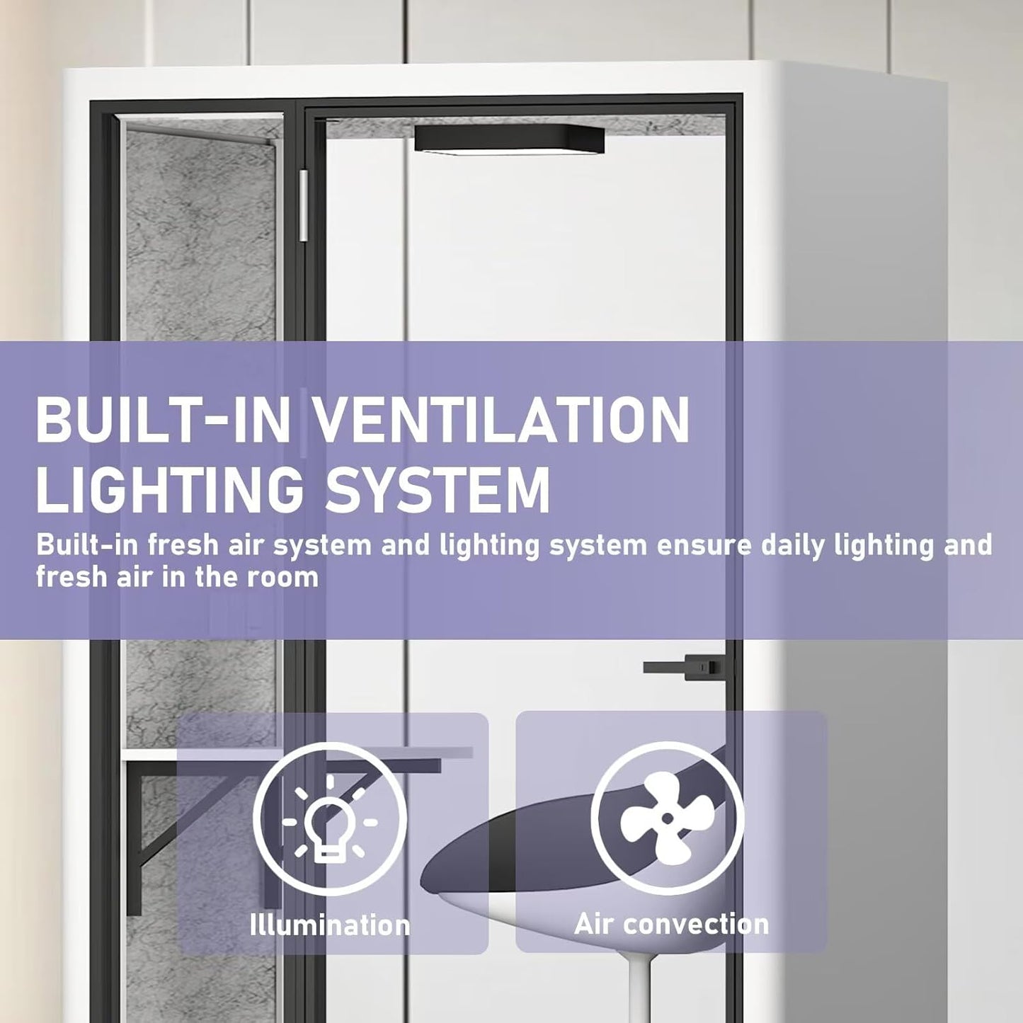 Office Sound Booth with Audio Privacy - Portable Soundproof Booth with White Modern Style,Movable Room with Light,Ventilation,Socket for Study,Work,Singing Room,Telephone Booth(55.11IN)